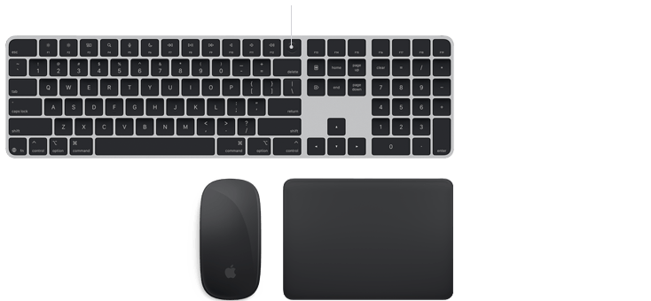 Magic accessories: Black Magic Keyboard with Touch ID, Black Magic Mouse, and Black Magic Trackpad