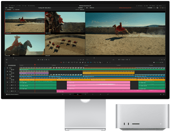 A movie being edited using Mac Studio and Studio Display